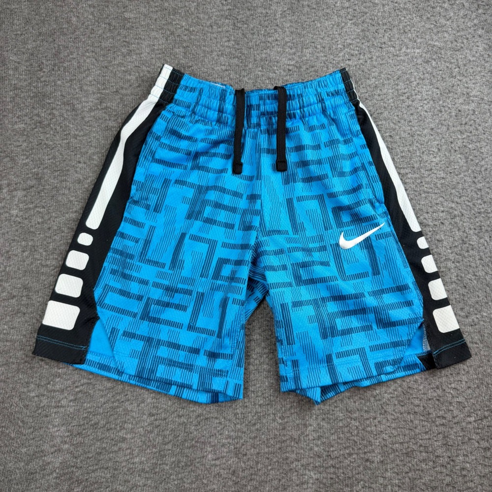 Nike Elite Basketball Shorts Boys Small Blue Dri-FIT Geometric Athletic Gym‎